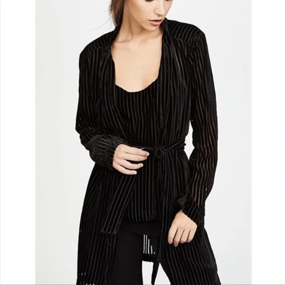 Knot Sisters EUC Velvet & Sheer Striped Black Cardigan Medium - Picture 3 of 14